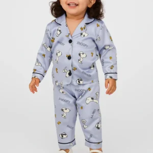 Kids Silk Printed Gray Nightwear